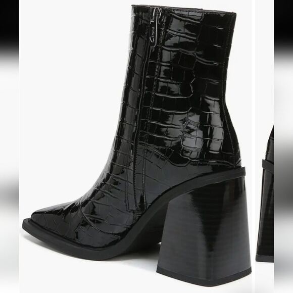 New Circus NY Layla Bootie (Women) black boots square toe zipper croc print 7.5 - Picture 6 of 8